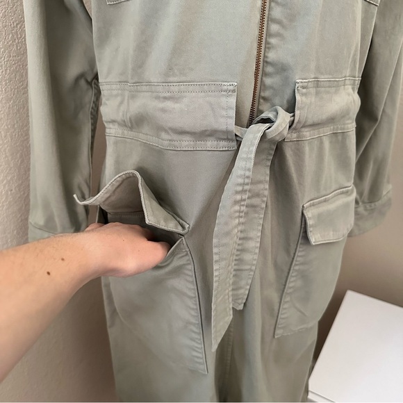 J.CREW Cinched Waist Utility Midi Dress Iced Pine Sage Green Stretch Chino Sz 8 - Picture 6 of 16